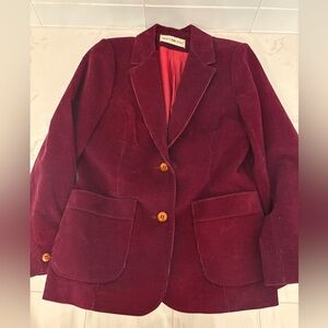 Vintage White Stag Maroon Corduroy Blazer with Wooden Buttons Jacket and Skirt